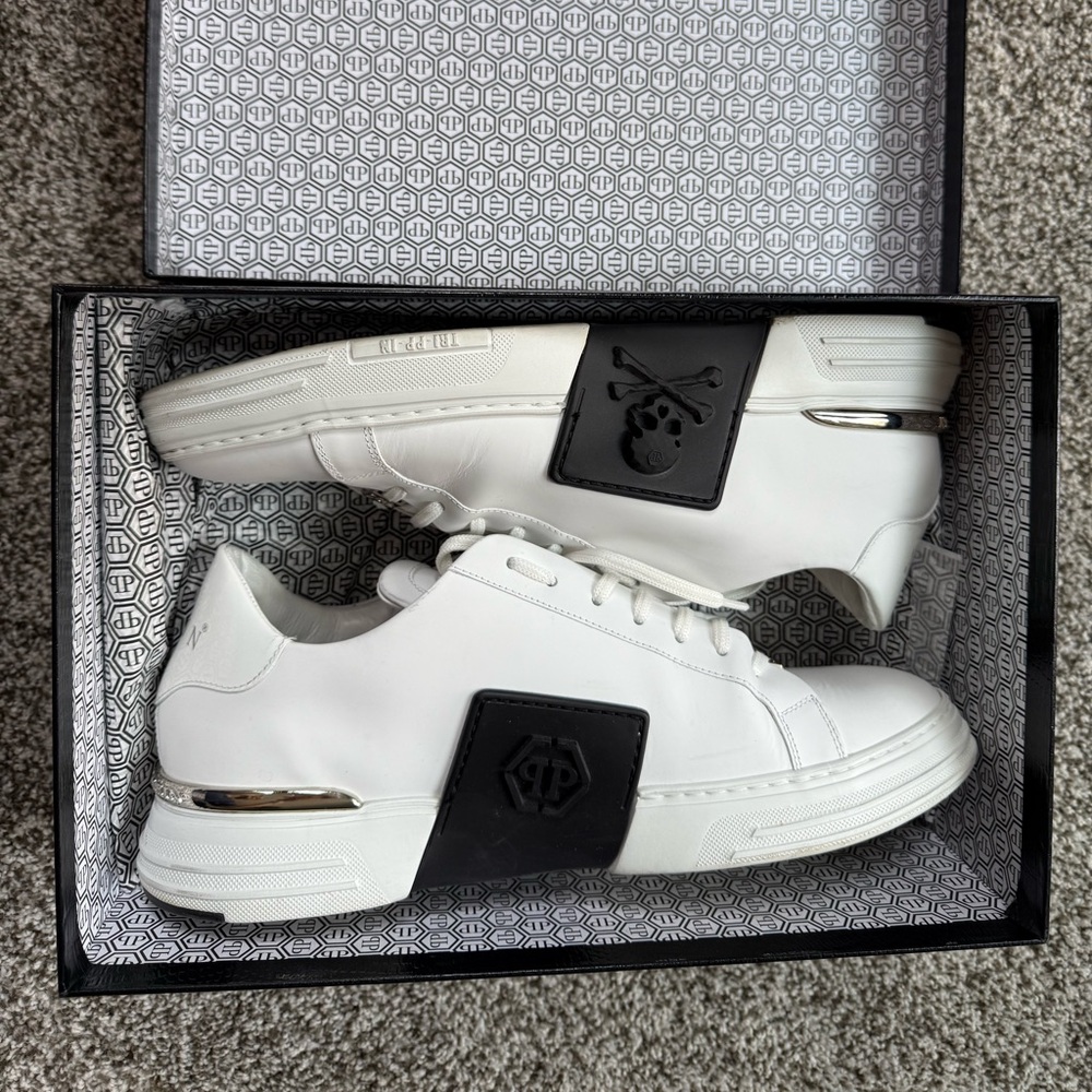 Philipp Plein White Sneakers with Black Accents